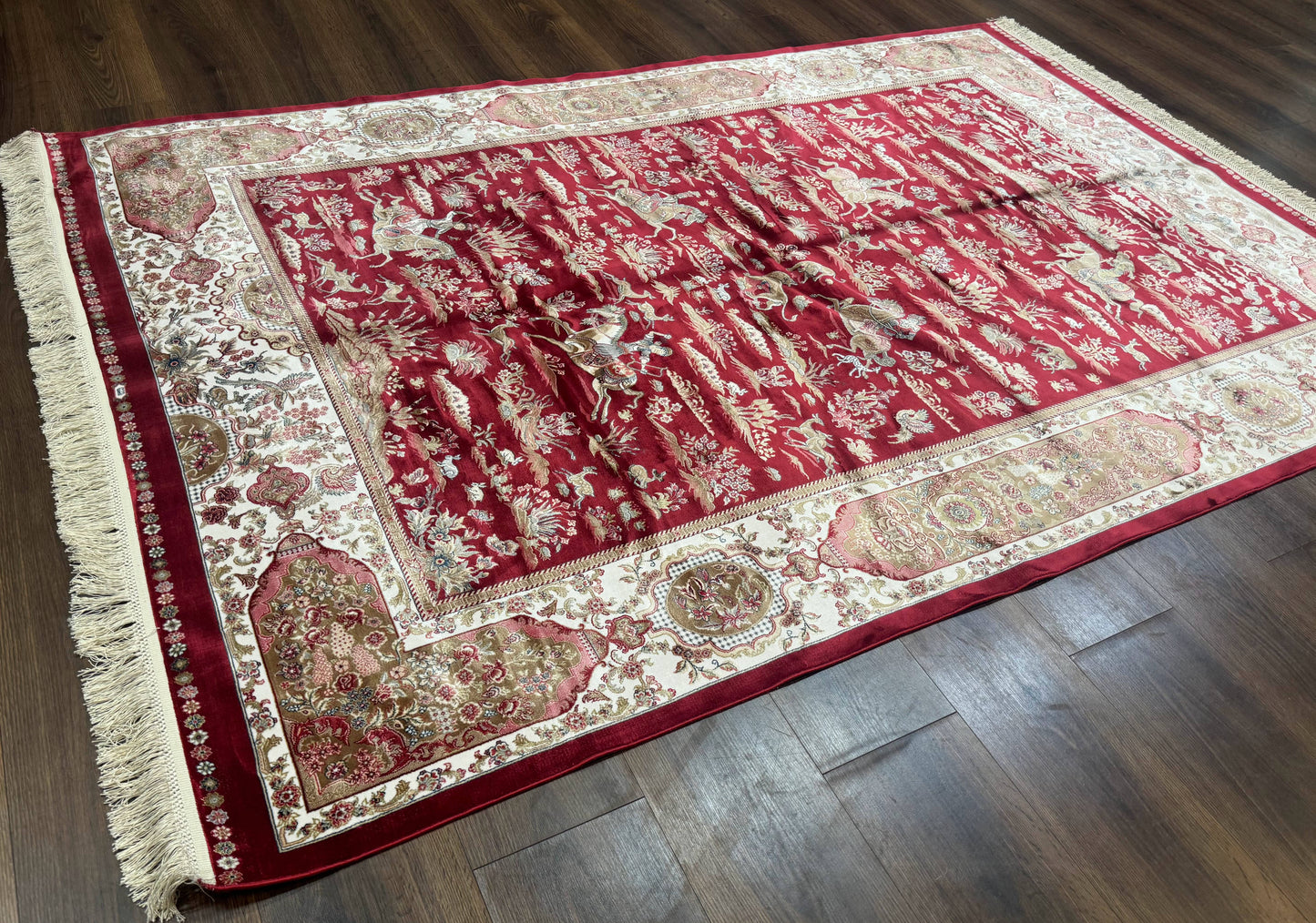The Sporting Estate Red & Ivory Hunting Scene Rug — 5' × 7'6"