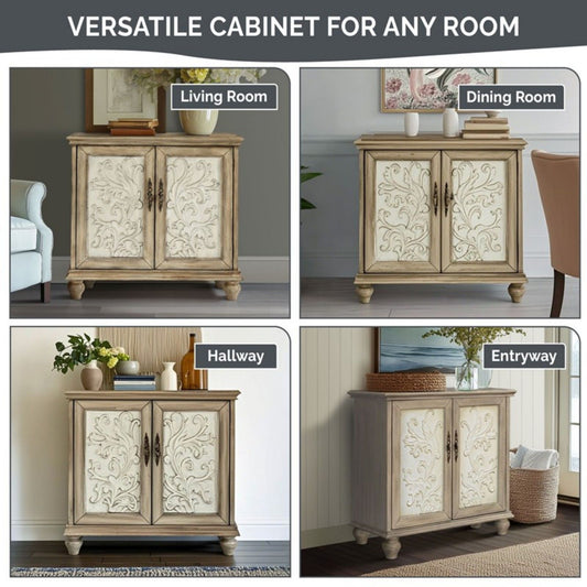 Driscoll - 2 Door Cabinet With Floral Design - Reclaimed Natural