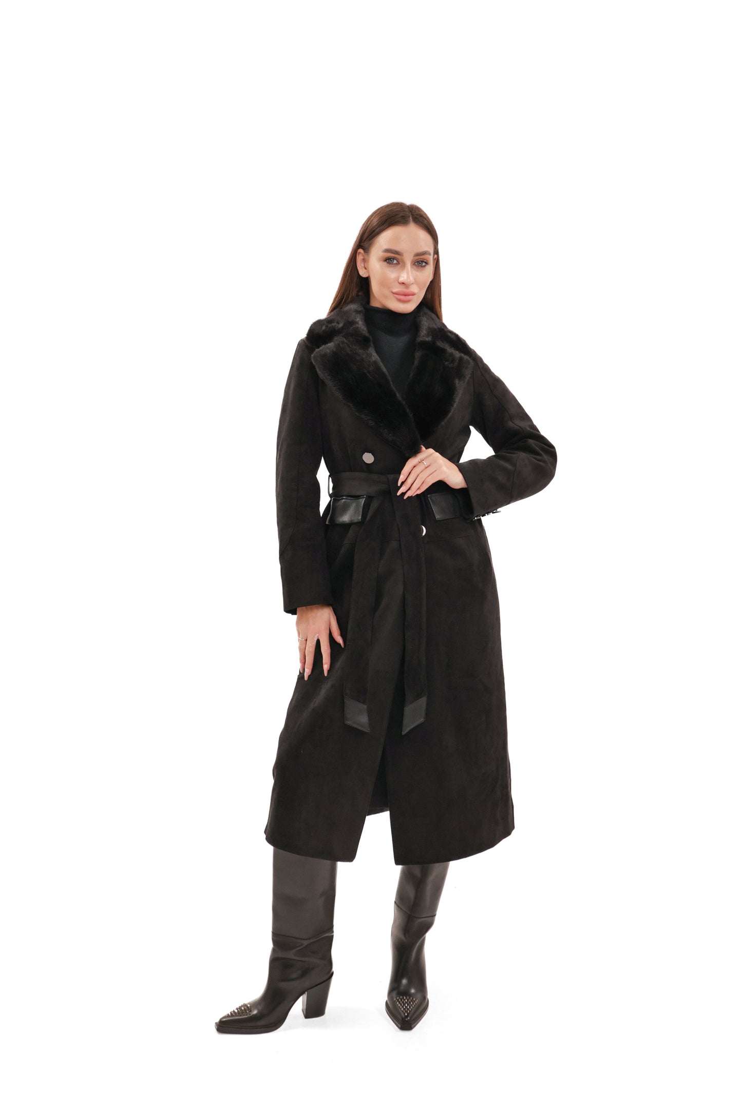 Genuine Mink Fur Eco Suede Coat
