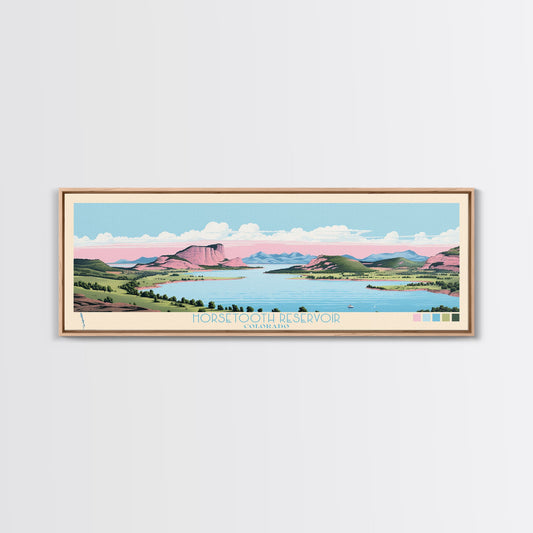 Horsetooth Reservoir Colorado Framed Canvas Print, Panoramic Wall Art, Midcentury Modern, Pop Art, Bedroom Art, Travel Poster, Home Decor