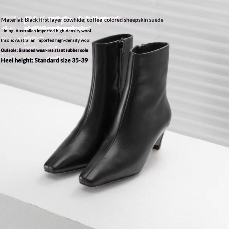 Women's Genuine Leather Snow Boots | Cowhide Sheepskin Wool-Lined Winter Stiletto Boots