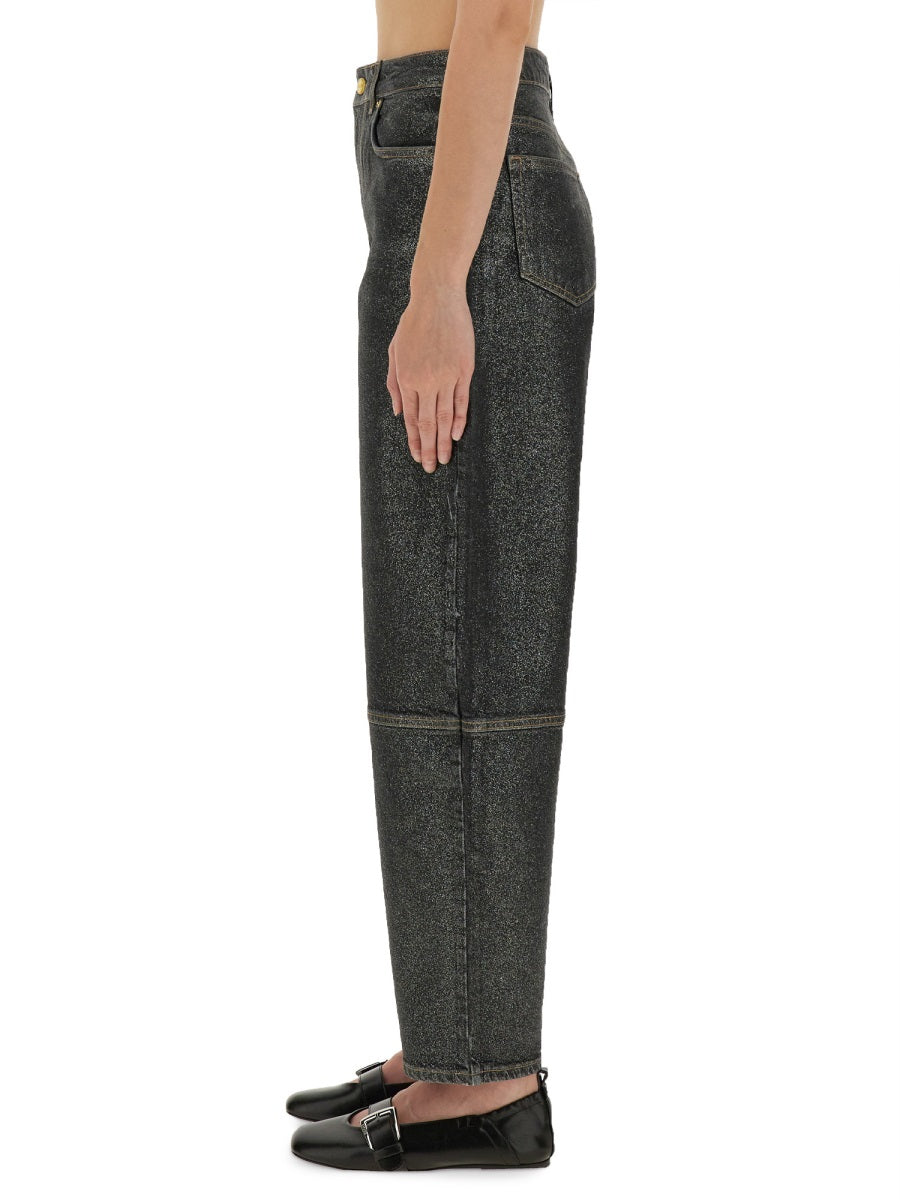 Ganni Women "Stary" Jeans In Sparkling Foil
