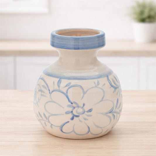Floral Stoneware Vase 7"H