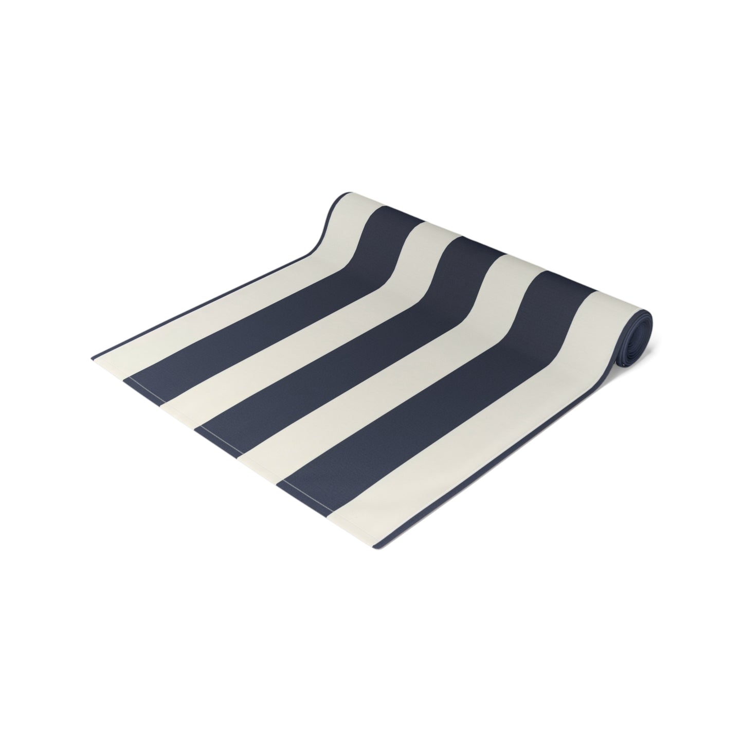 Harbor Cabana Stripe Table Runner - Timeless navy and ivory cabana stripes inspired by coastal yacht clubs, crisp seaside linens, and relaxed East Coast entertaining. Designed for effortless layering from everyday dining to elevated summer tablescapes.