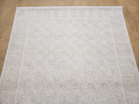 3x5 Karastan Rug Chaumiere Collection, Kara-Loc, Design #291/9866, Creme Color, Textured Squares II Patern, 3'6" x 5' 3" Carpet