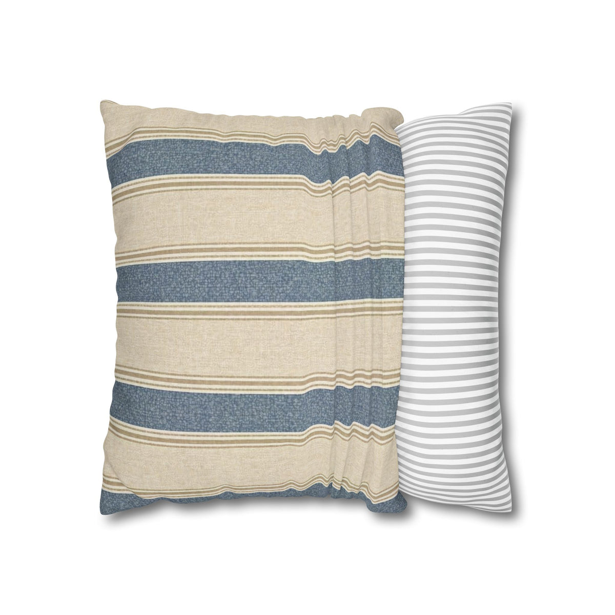 Blue Cream Striped Square Pillowcase | Poly Canvas Throw Pillow Cover 18x18