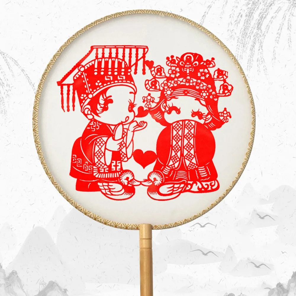 Chinese Paper-Cut Bamboo Silk Handheld Fan with Tassel