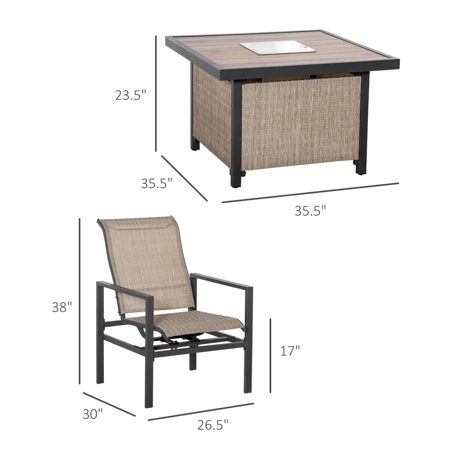 Outdoor Dining Set Steel Beige 5 Piece 4 Rocking Chairs Ice Bucket Table