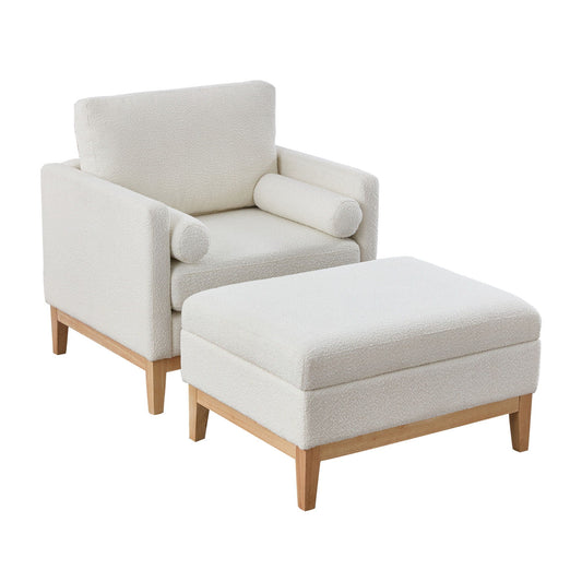Oversized 360 Degree Swivel Barrel Accent Chair And Ottoman Set With Storage