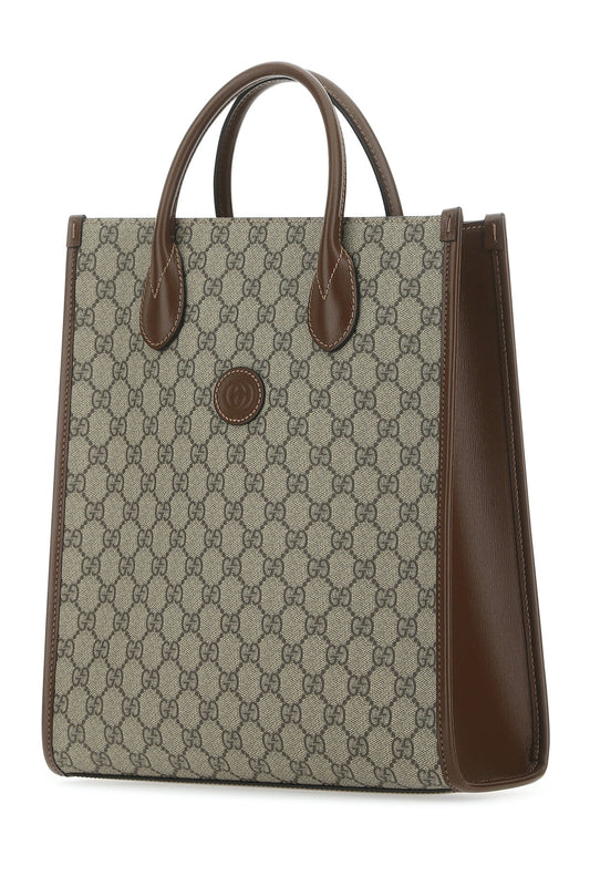 Gucci Men Gg Supreme Fabric And Leather Handbag
