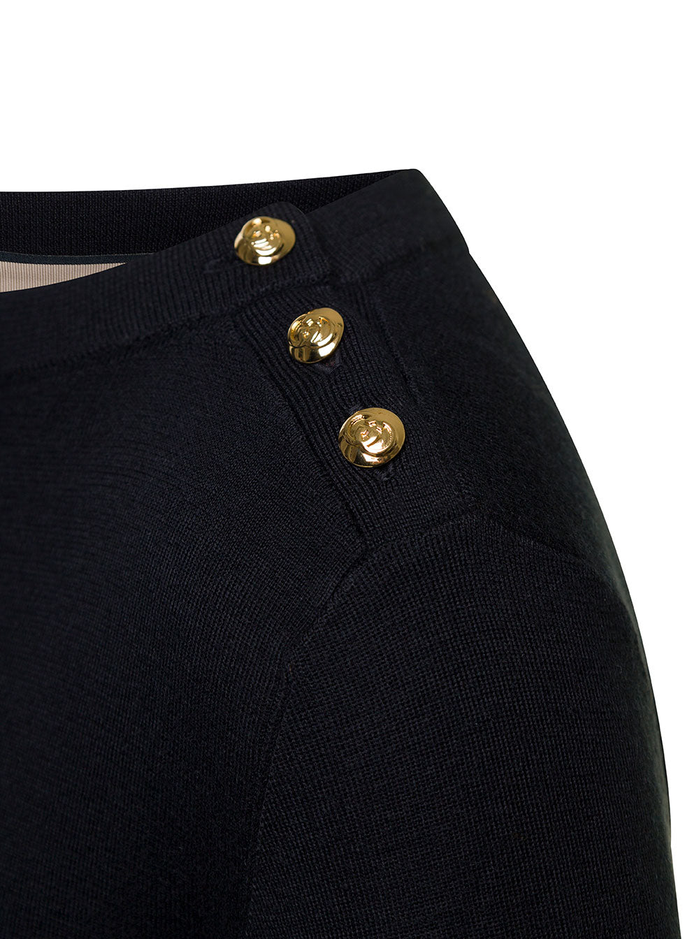 Gucci Black Cashmere Boat Neck Sweater with Gold Button Detail
