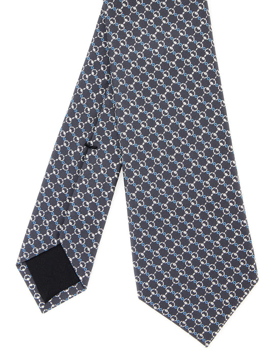 Gucci Men Grey Tie With All-Over Horsebit Print In Silk Man