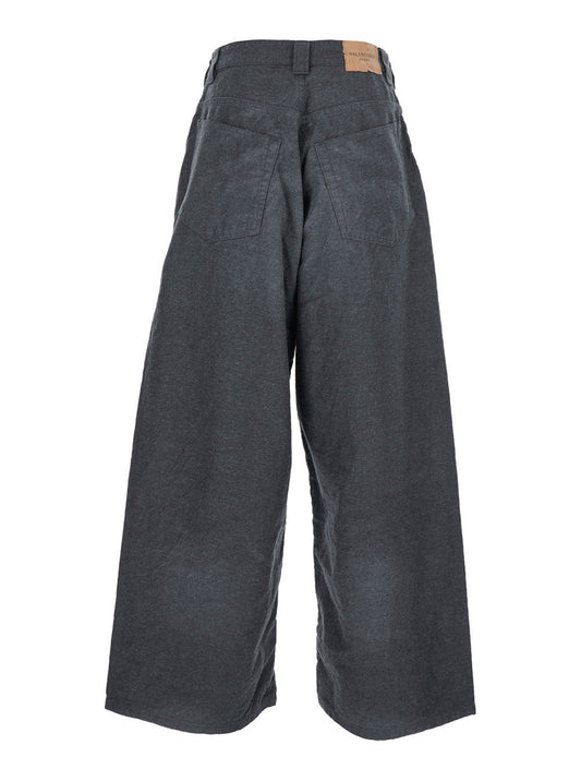 Balenciaga Men Grey Oversize Pants With Logo Detail On The Front And Logo Patch On The Rear In Cotton Man