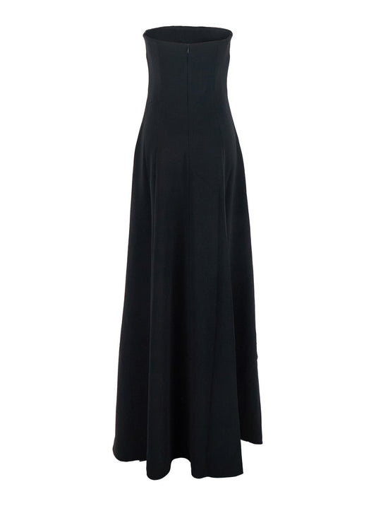 Solace London Women 'Helena' Black Long Dress With Bare Shoulder And Flared Hem In Twill Woman