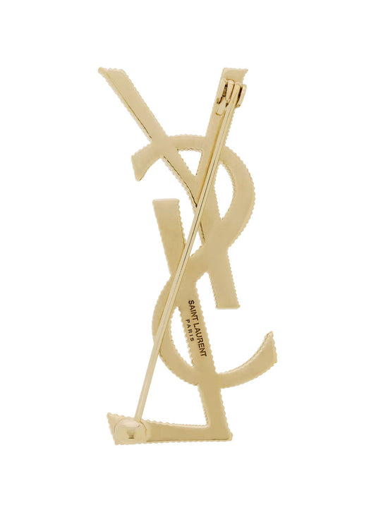 Saint Laurent Women Cassandre Brooch With Back Closure In Brass For Women