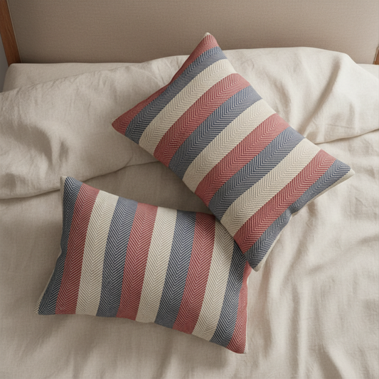 Americana Cabana Stripe Lumbar Pillow — A tailored accent pillow featuring vintage-inspired cabana stripes in weathered Americana tones.