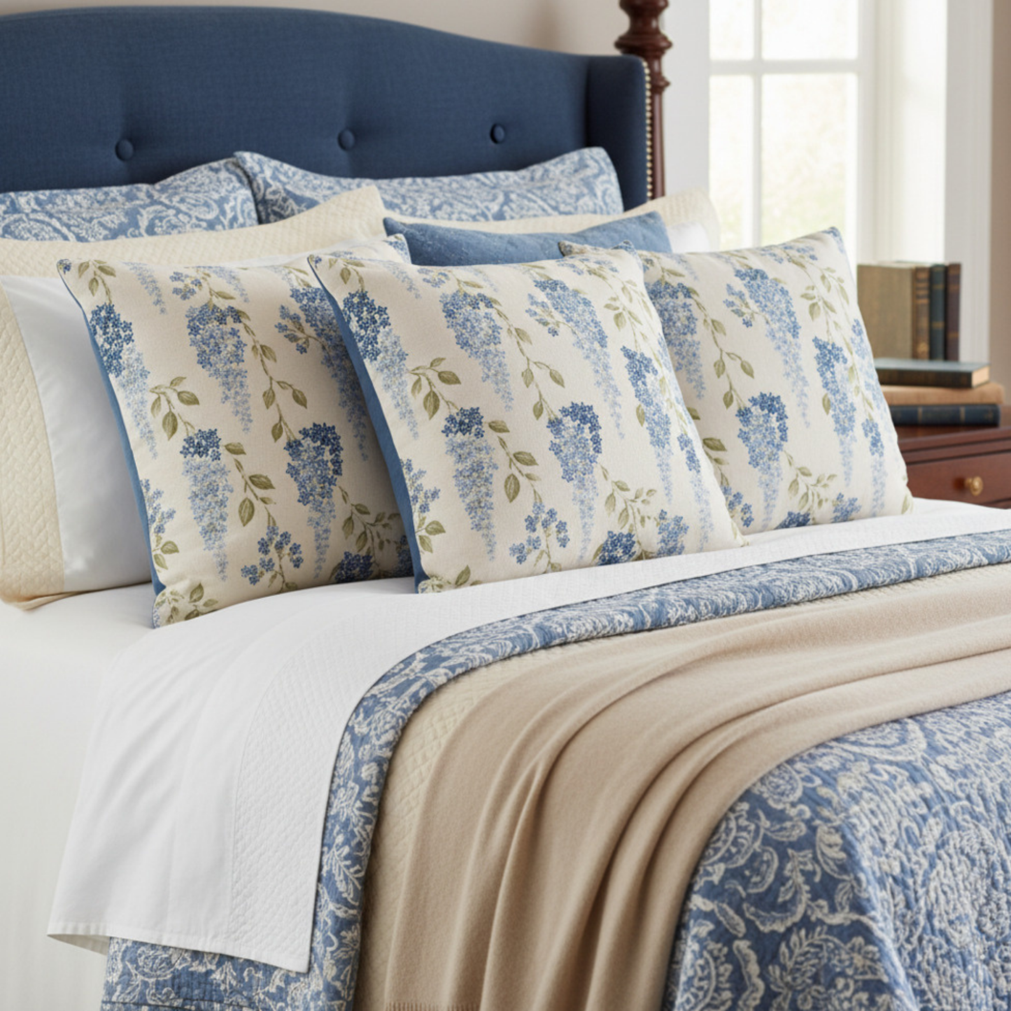 Coastal Manor Wisteria Throw Pillow Cover