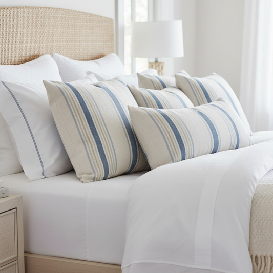 Nantucket Blue Stripe Throw Pillow Cover