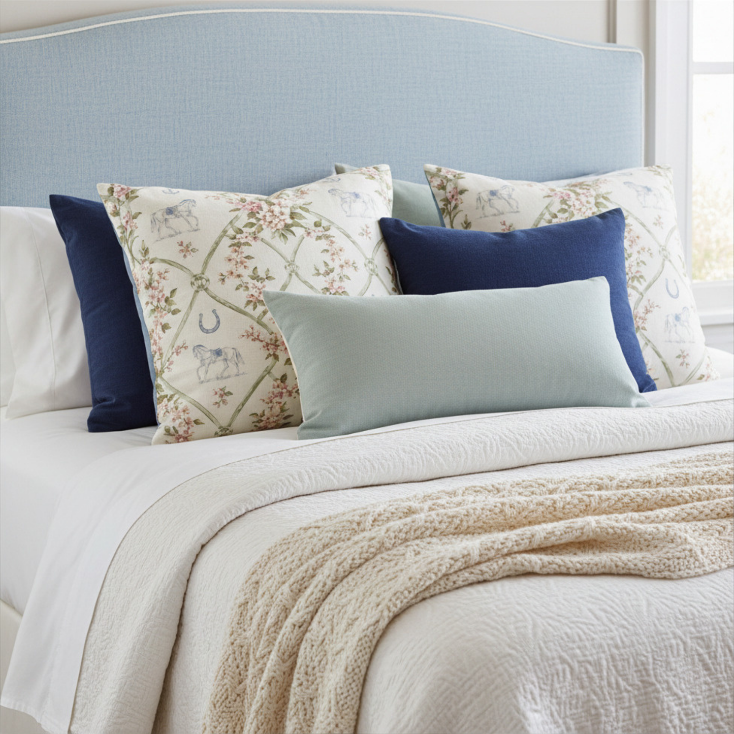 English Garden Coastal Equestrian Pillow Cover