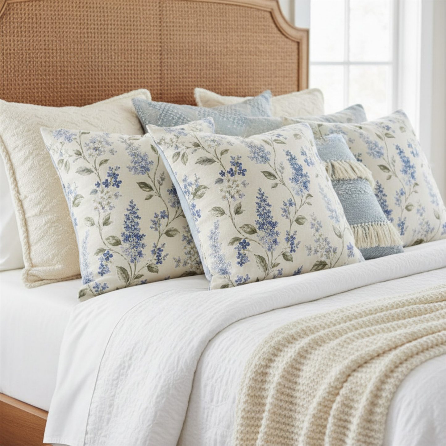 Hamptons Blue & Sage Botanical Pillow Cover