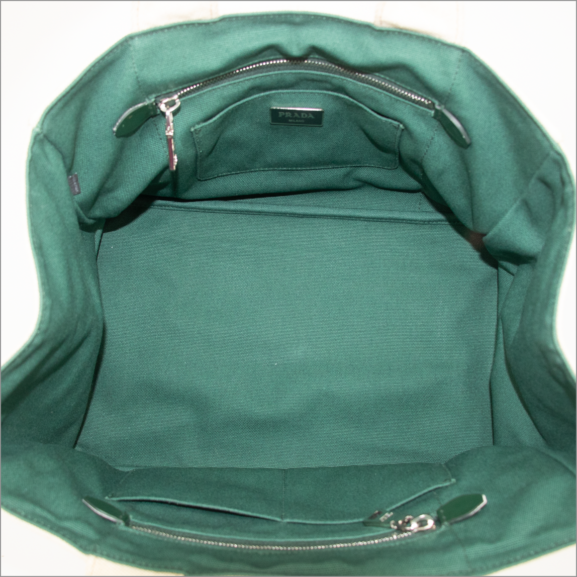 Prada Beige x Green Canapa Canvas x Satin Flower Tote Bag #2265