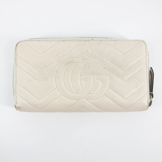 Gucci Ivory GG Marmont Leather Round Zipper Long Wallet #2285