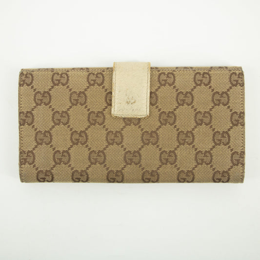 Gucci Brown x Ivory GG Canvas x Leather Long Wallet #2418