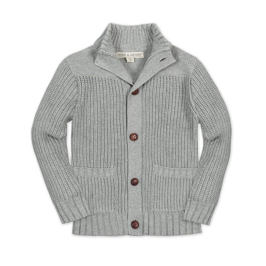 Organic Cotton Grey Mock Neck Knit Cardigan