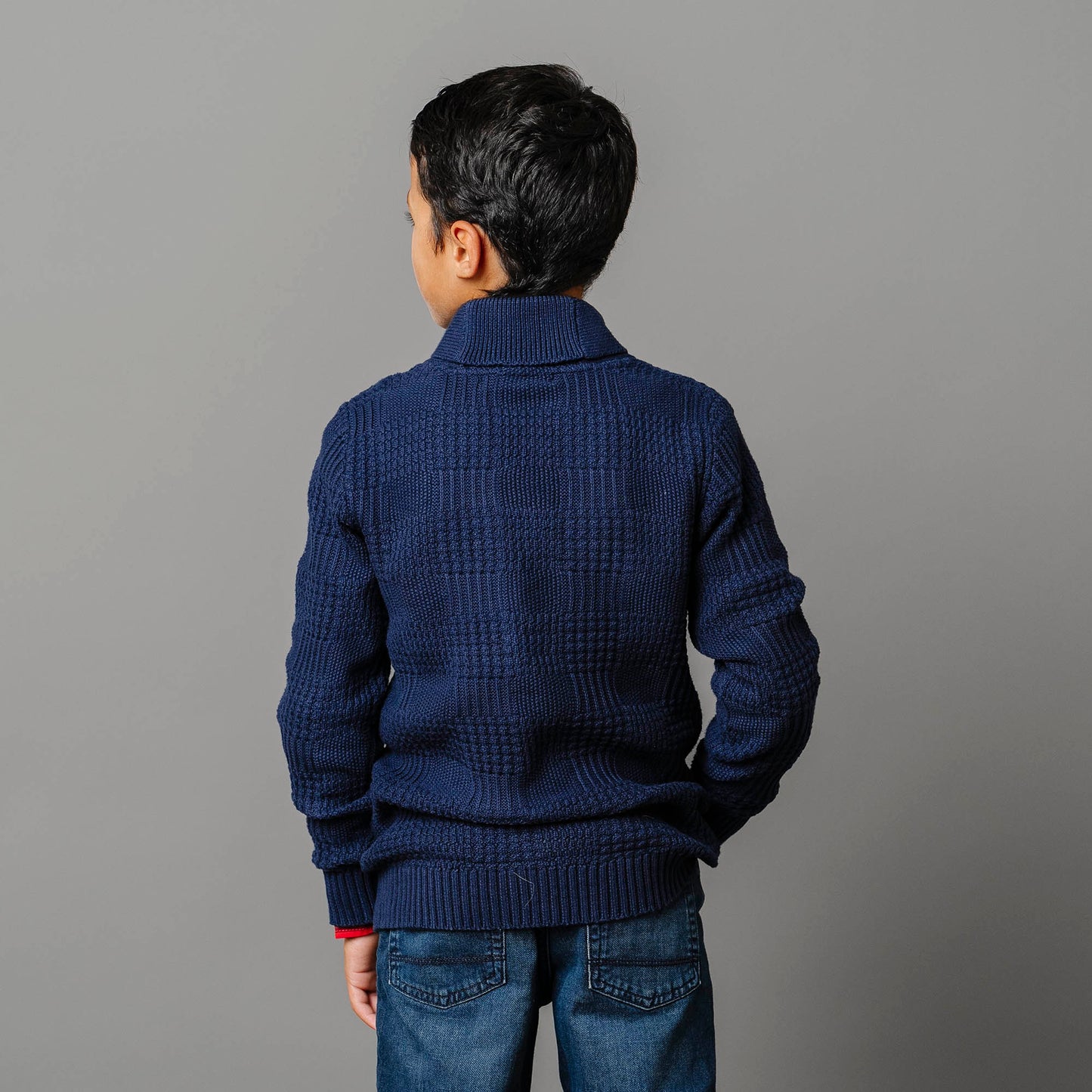 Organic Cotton Navy Textured Shawl Collar Sweater
