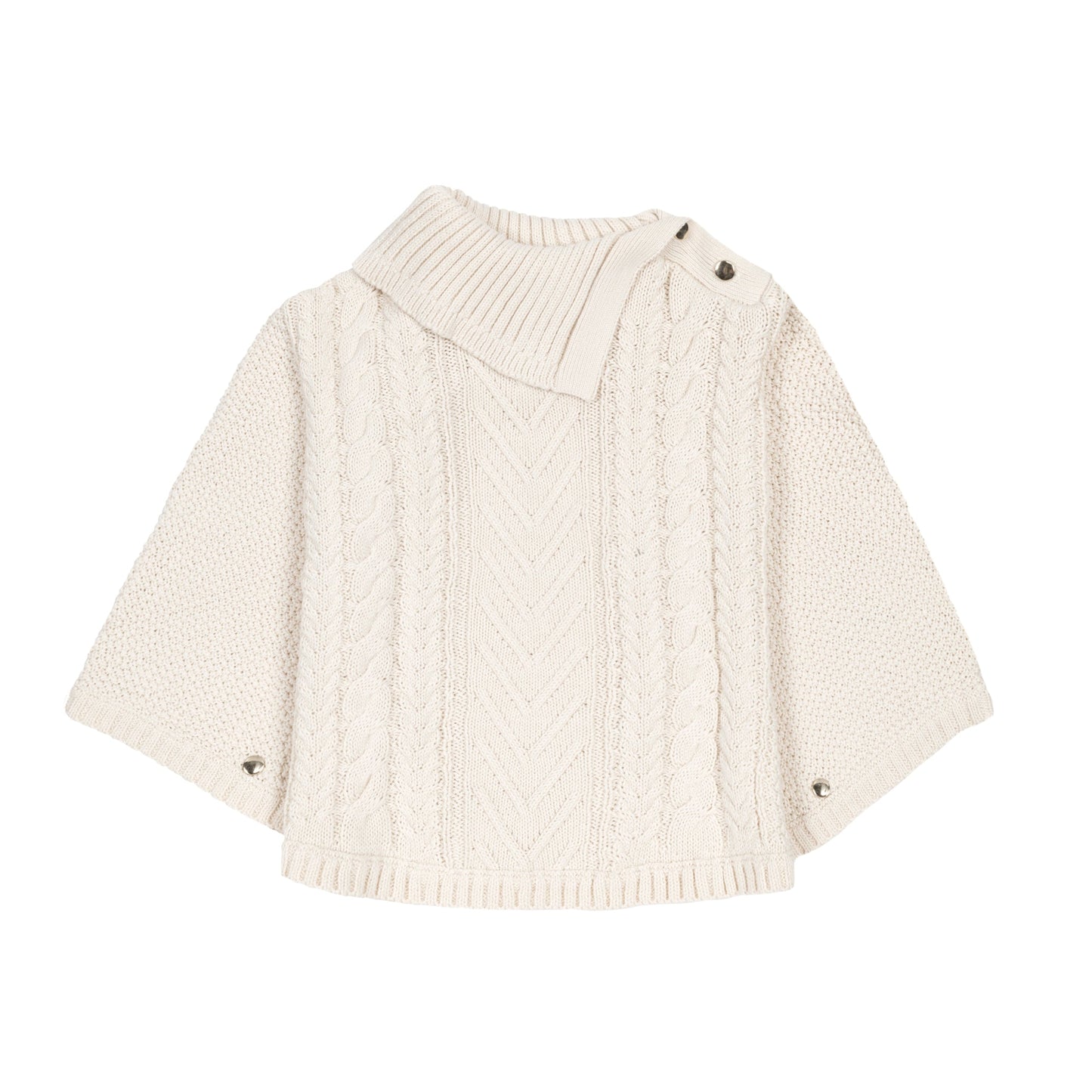 Organic Cotton White Cable Knit Split Collar Sweater Cape - Baby