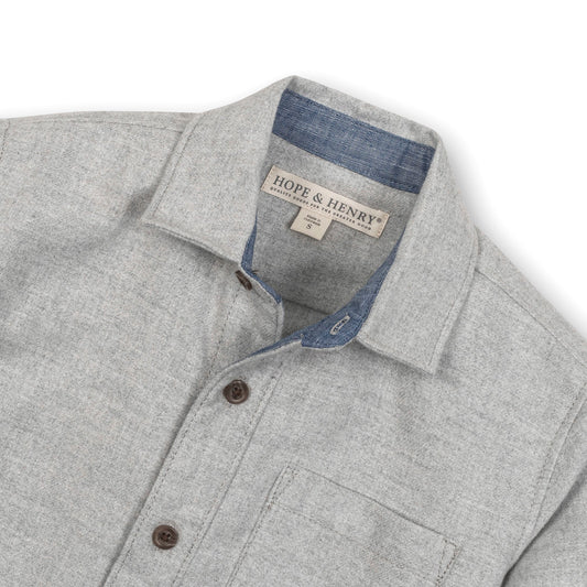 Organic Cotton Grey Flannel Shirt with Elbow Patches