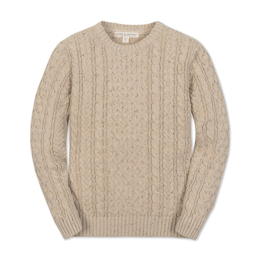 Organic Cotton Cable Knit Neutral Beige Fisherman Sweater