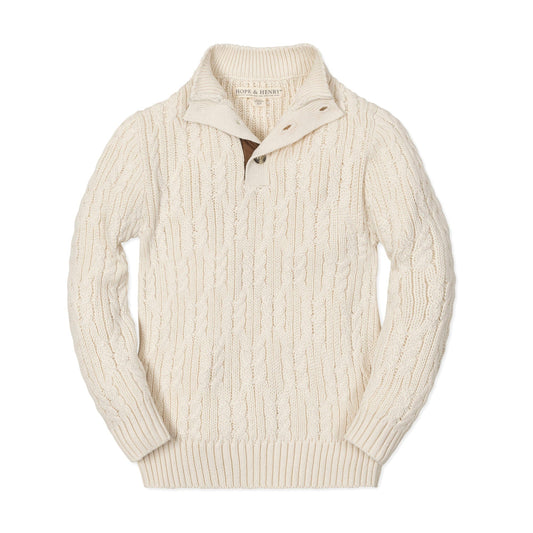 Organic Cotton White Cable Knit Mock Neck Sweater