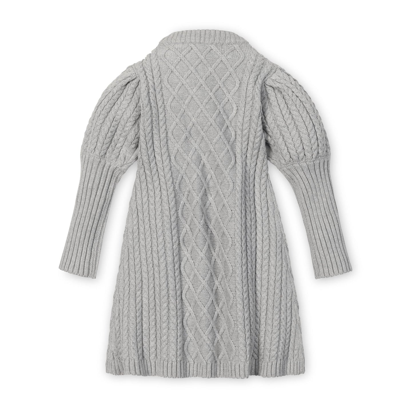Organic Cotton Gray Cable Knit Mock Neck Button Placket Sweater Dress