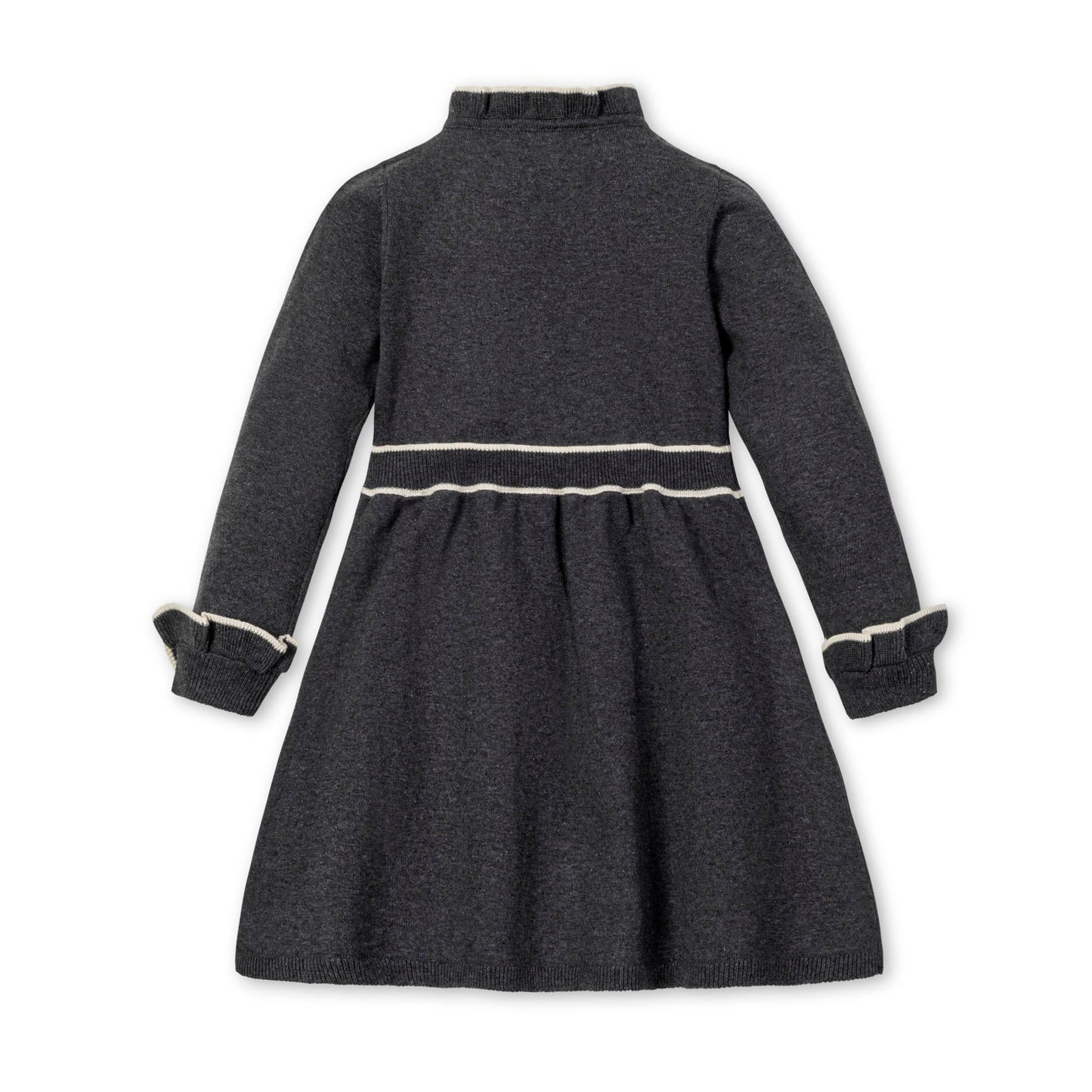 Organic Cotton Dark Gray and Ivory Ruffle Trim Sweater Dress