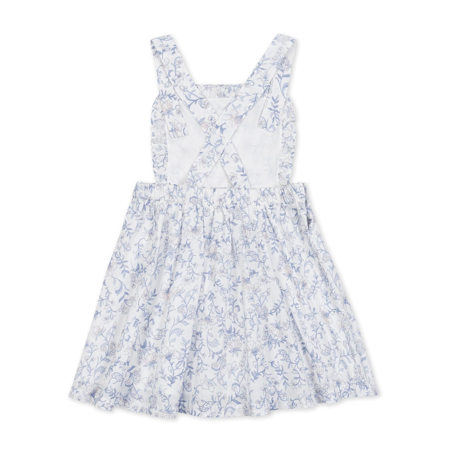 Organic Cotton Blue & White Floral Ruffle Apron Dress
