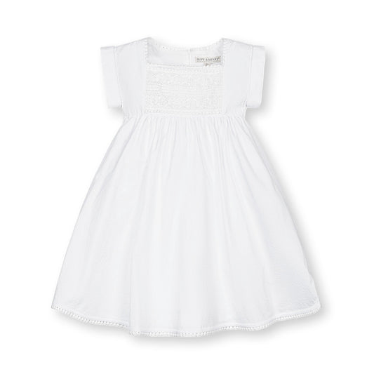 Organic Cotton White Seersucker Empire Waist Dress