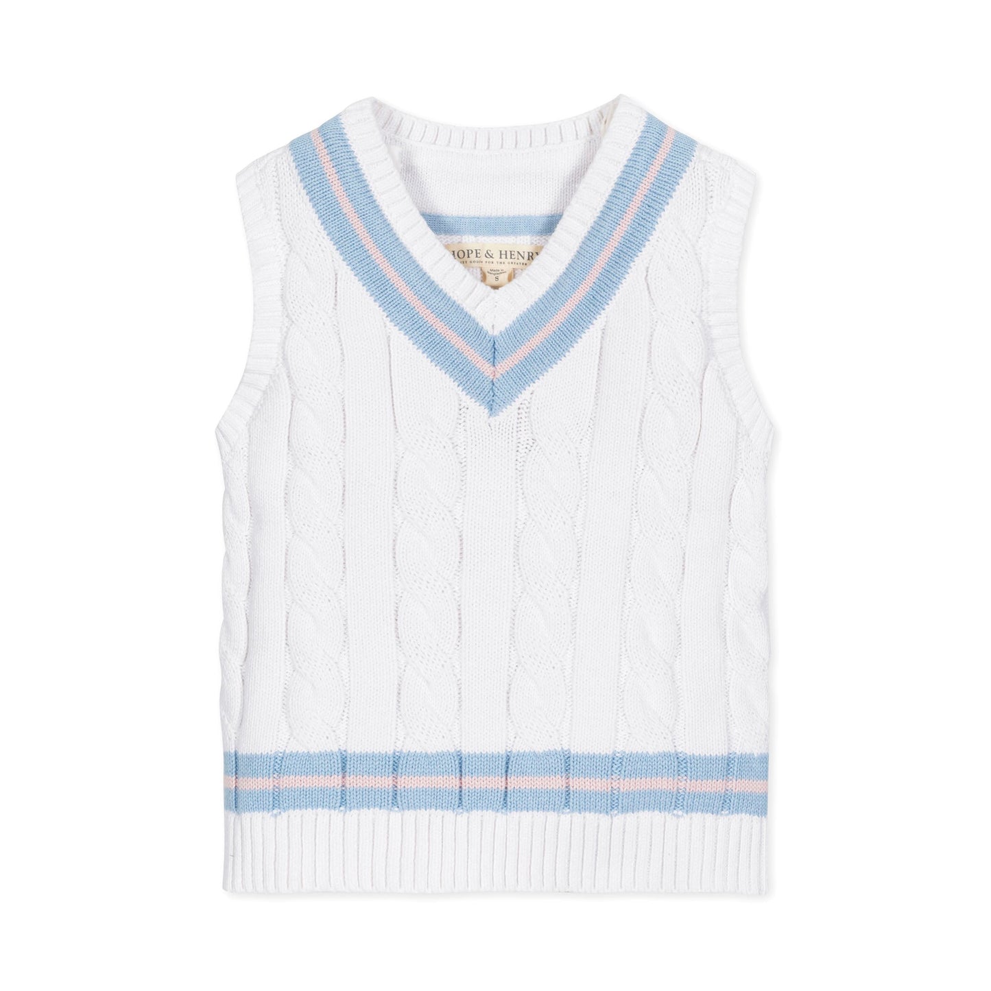 Organic Cotton Blue & White Cable Knit Cricket Sweater Vest
