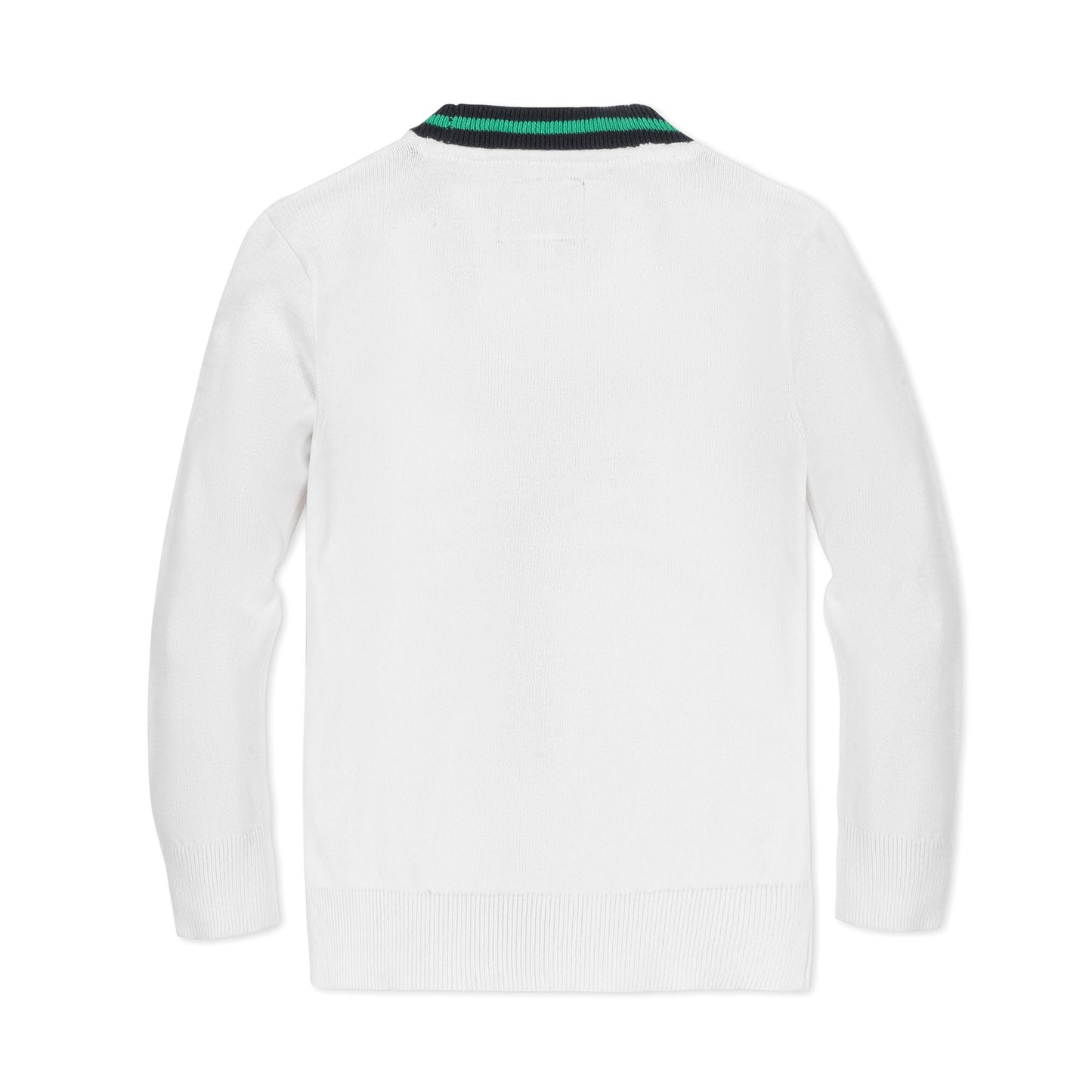 Organic Cotton White & Green V-Neck Tipped Cardigan