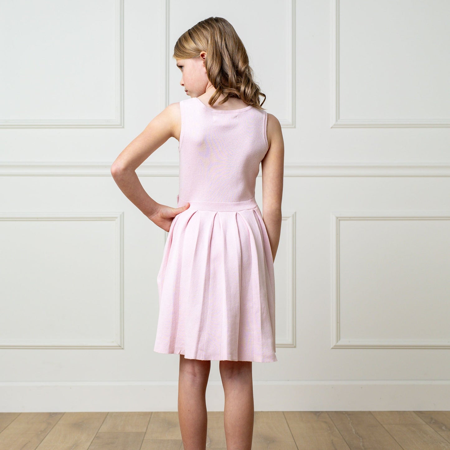 Organic Cotton Pink Pleated Sweater Dress