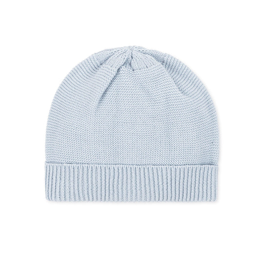 Organic Cotton Blue Knit Sweater Beanie and Bootie Set