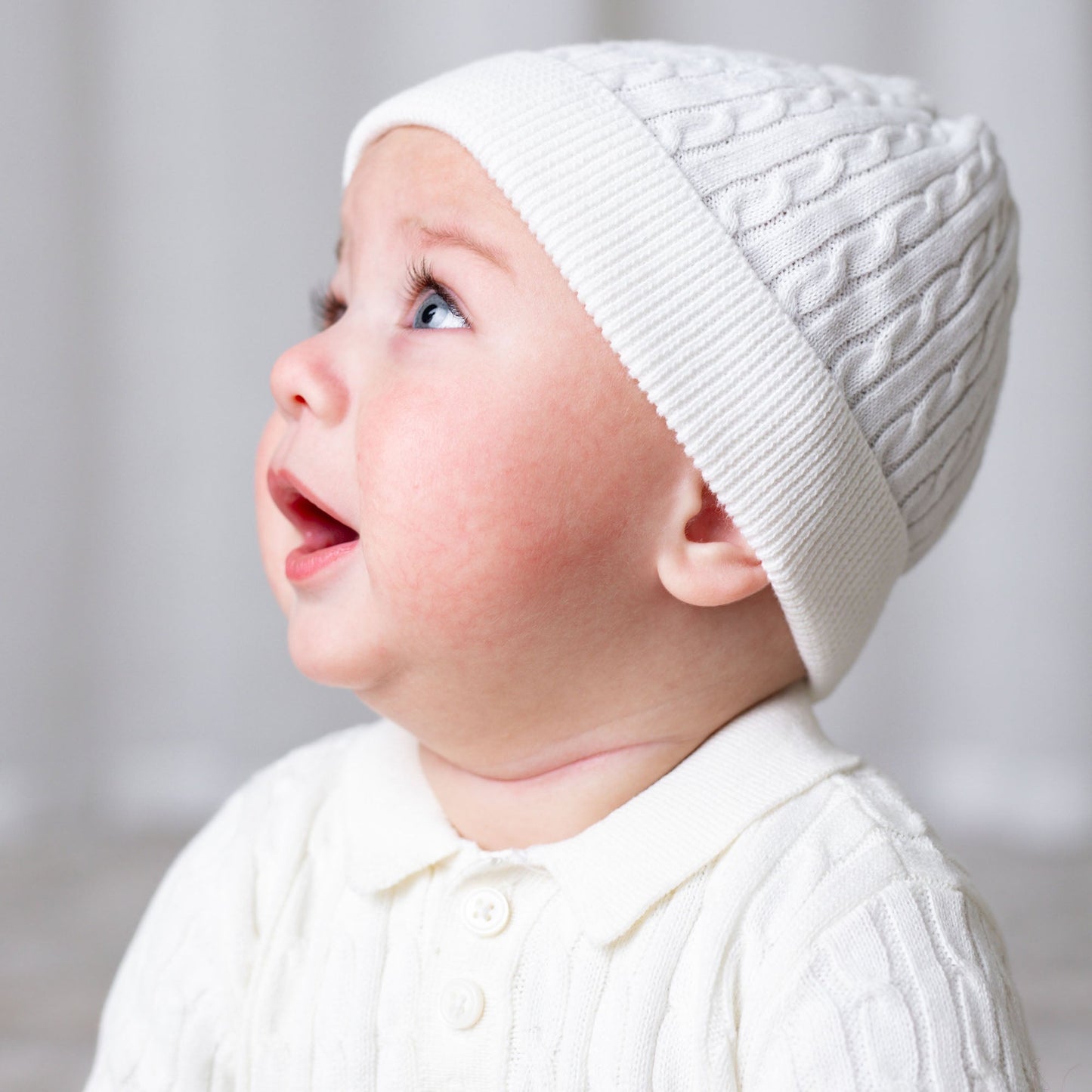 Organic Cotton White Knit Sweater Beanie and Bootie Set