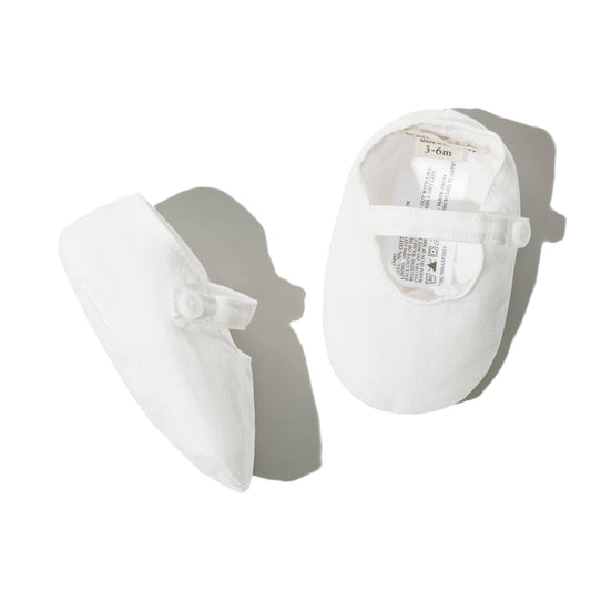 White Linen Button Strap Soft Shoe