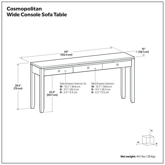 Cosmopolitan - Wide Console Sofa Table - Mahogany Brown