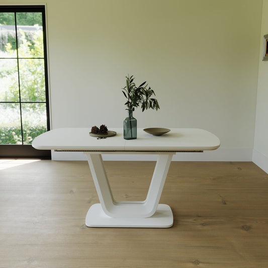 Modern Industrial Style Expandable Dining Table With U Shaped Legs - Antique Gray White
