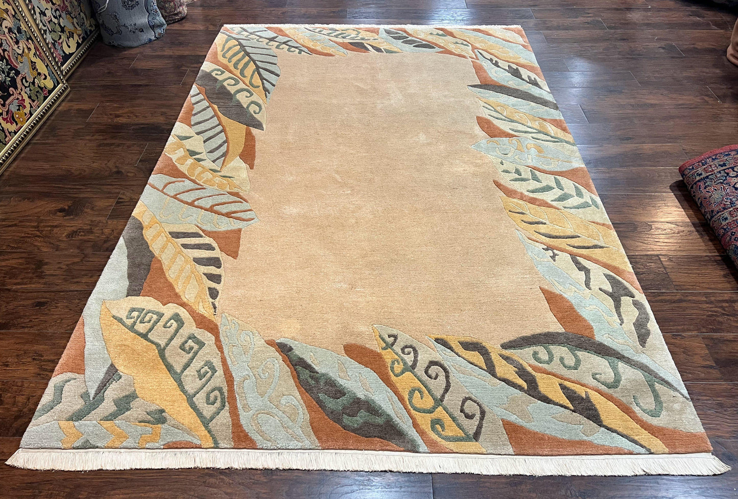 Modern Tibetan Rug 7x10, Soft Wool, Tufenkian Style Carpet, Tibet Nepali Rug, Open Field, Handmade Wool Rug