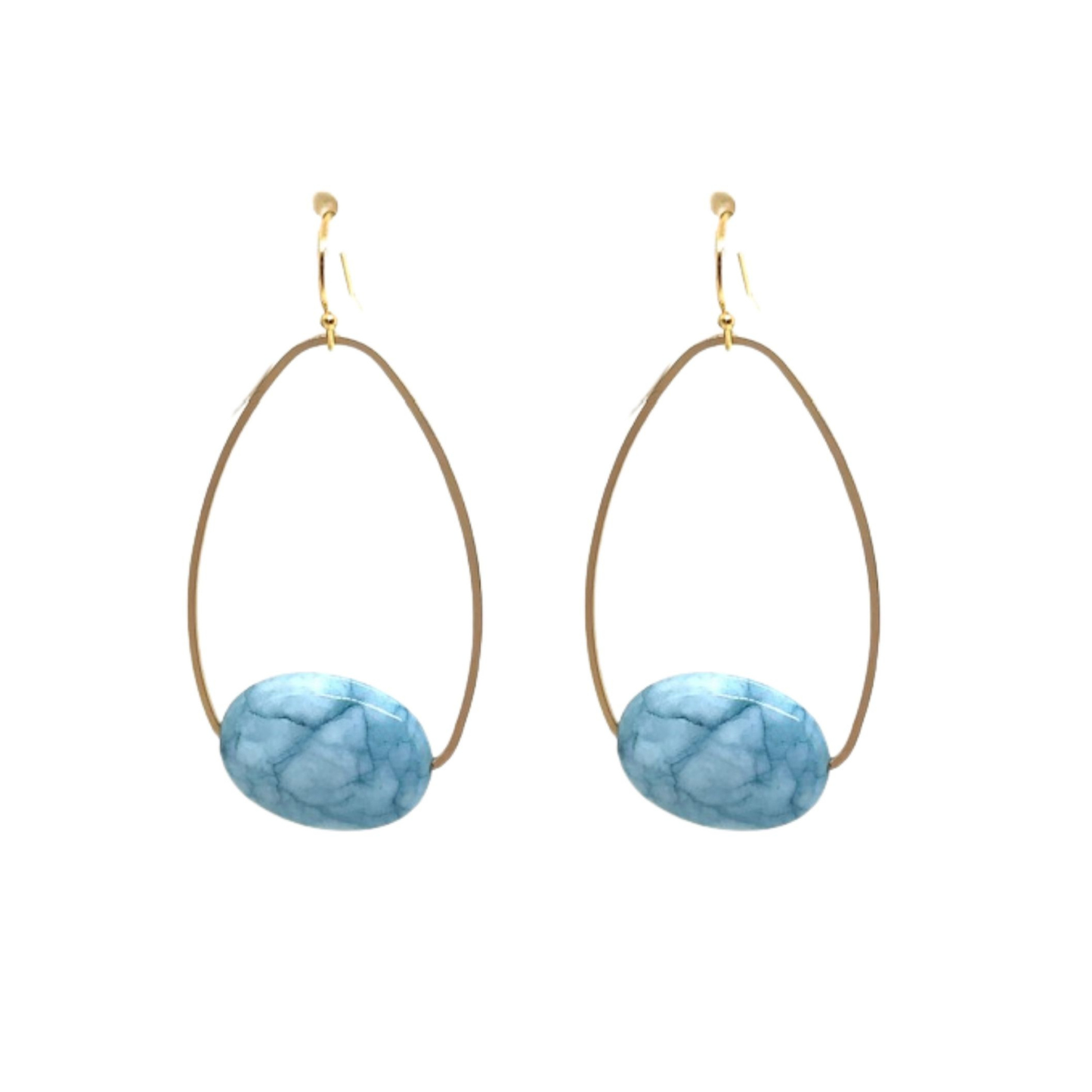 Blue Larimar Inset Matte Gold Oval Earrings