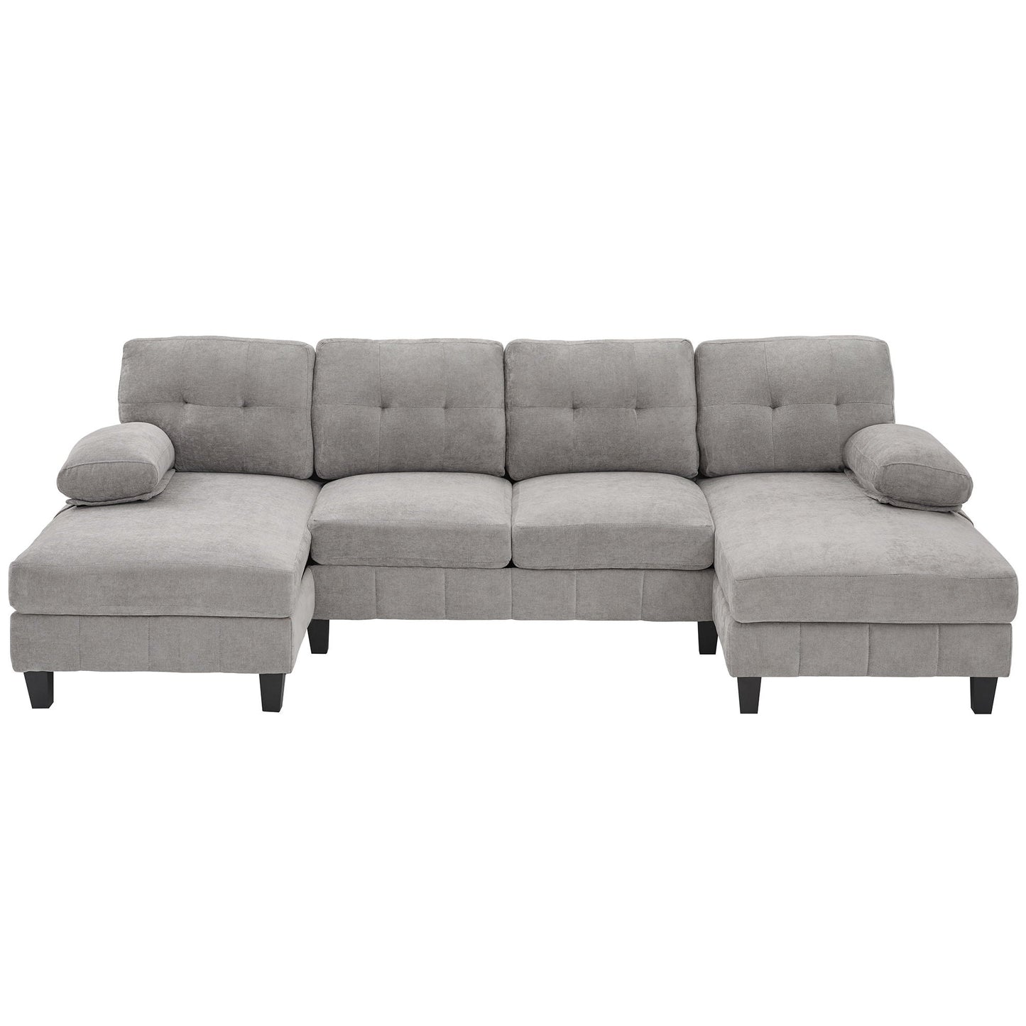 U-Shaped Sectional Sofa 103.5" Fabric Couch With Dual Chaise Lounges, Storage Pockets, Armrest Pillows