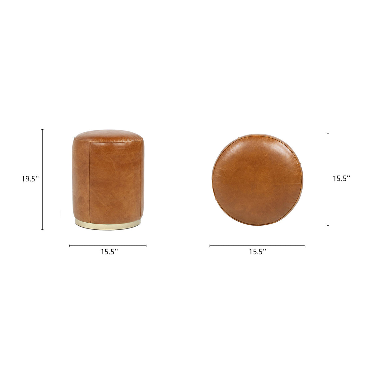 Nico Camel Saddle Leather & Brass Ottoman