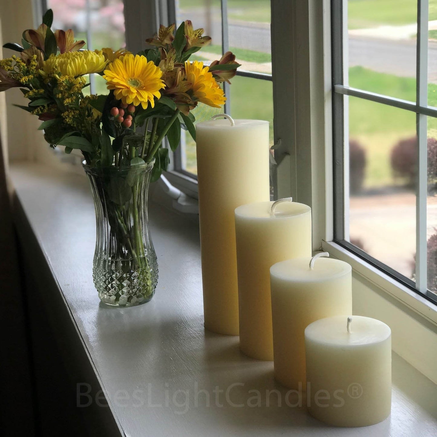 4 Inch Wide White Beeswax Pillar Candles